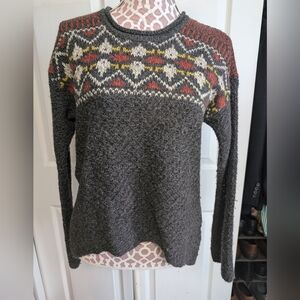 Royal Robbins Fair Isle Yoke Sweater Charcoal/Red M Cozy Wool Blend
